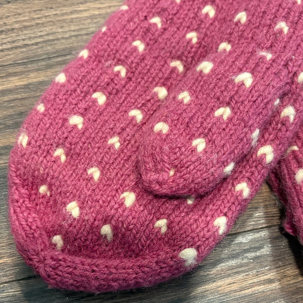 Pink Knit Mittens with White Polka Dots - Picture 3 of 5